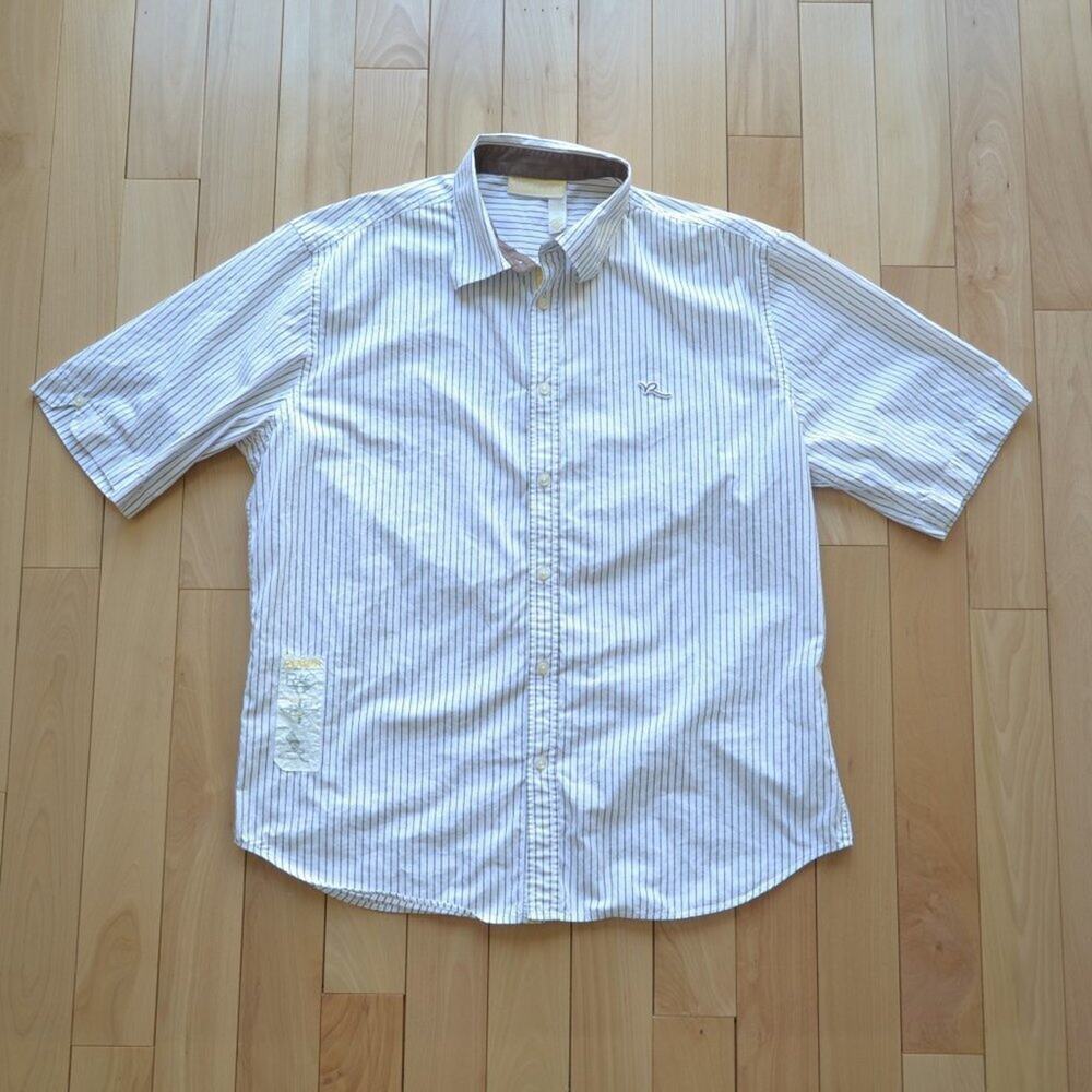 Rocawear Short Sleeve Button Down Shirt Size XL Brown White